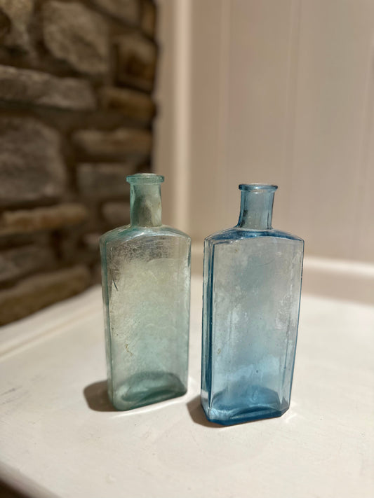 Square Green Blue Vintage Glass Bottles