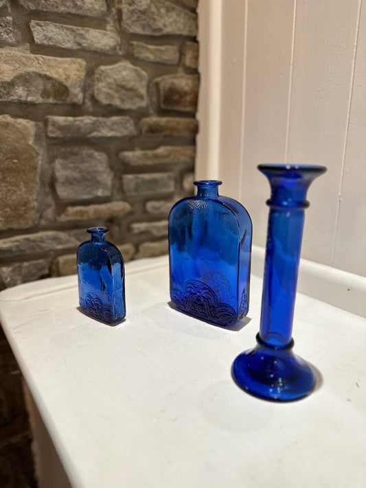 Spanish Blue Vintage Glass Bottles