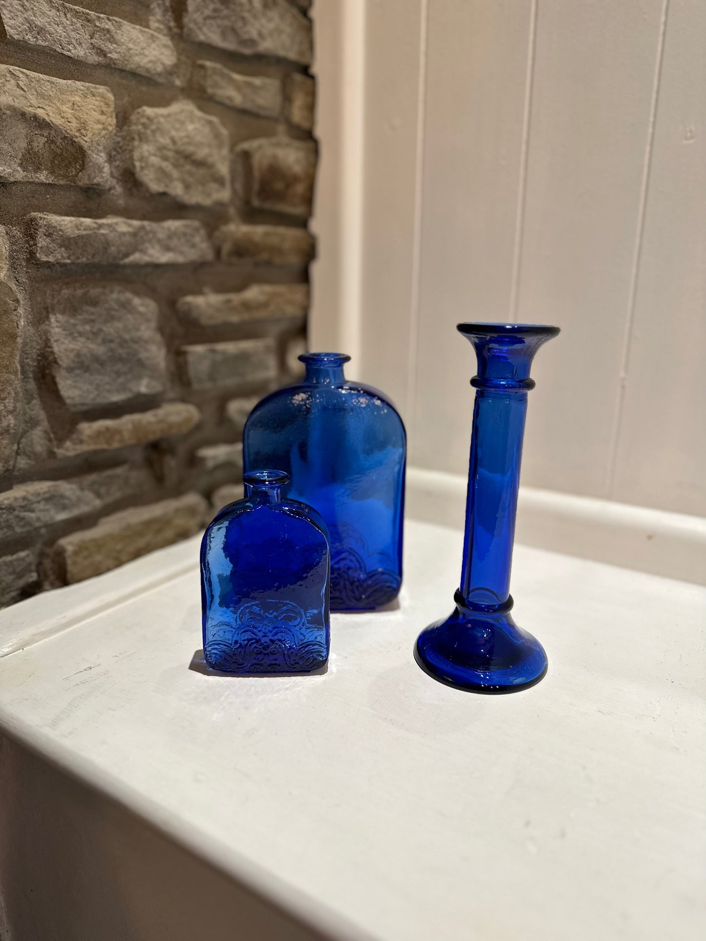 Spanish Blue Vintage Glass Bottles