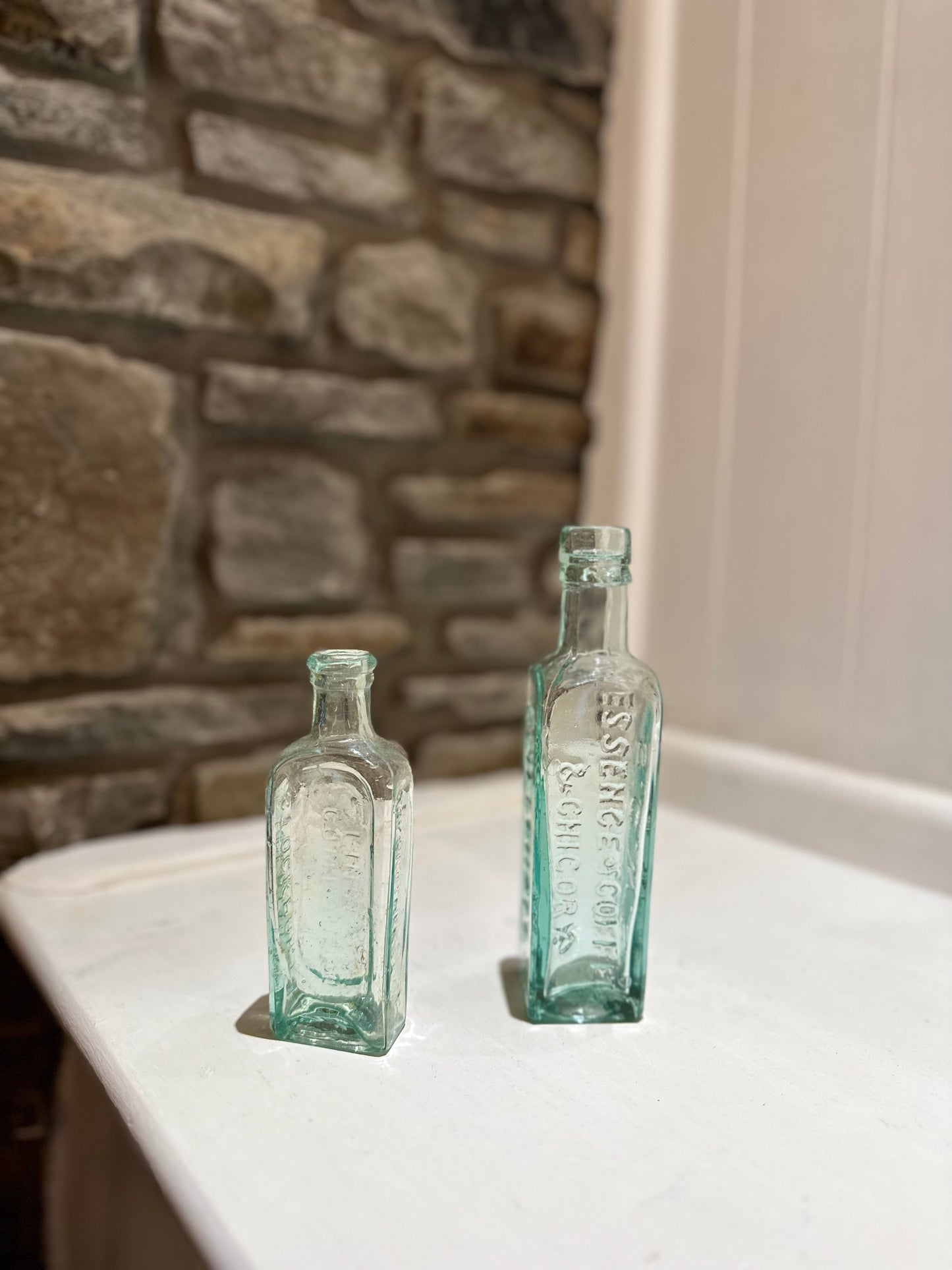 Square Green Vintage Glass Bottles