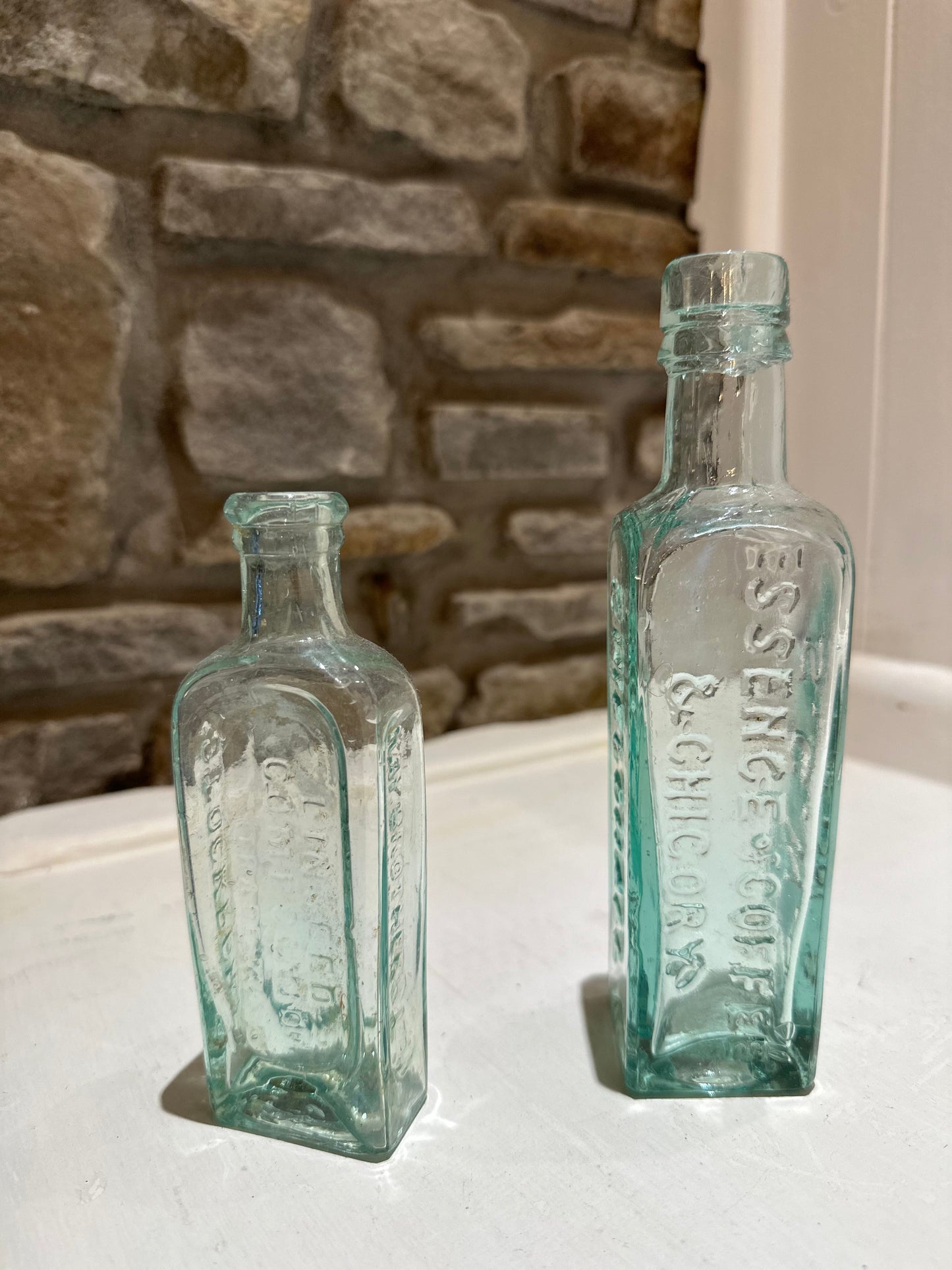 Square Green Vintage Glass Bottles