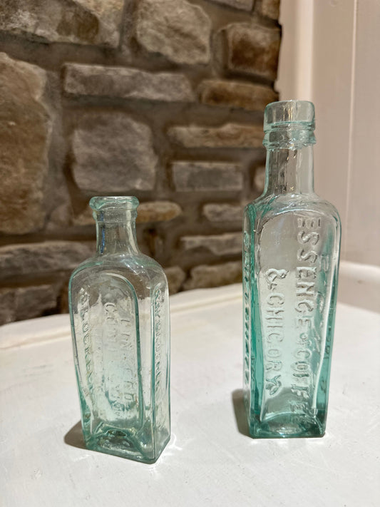 Square Green Vintage Glass Bottles