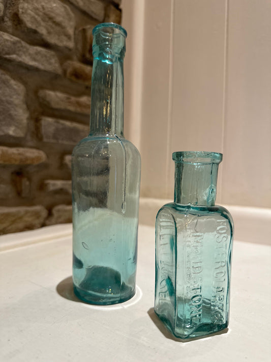 Clear Blue Vintage Glass Bottles