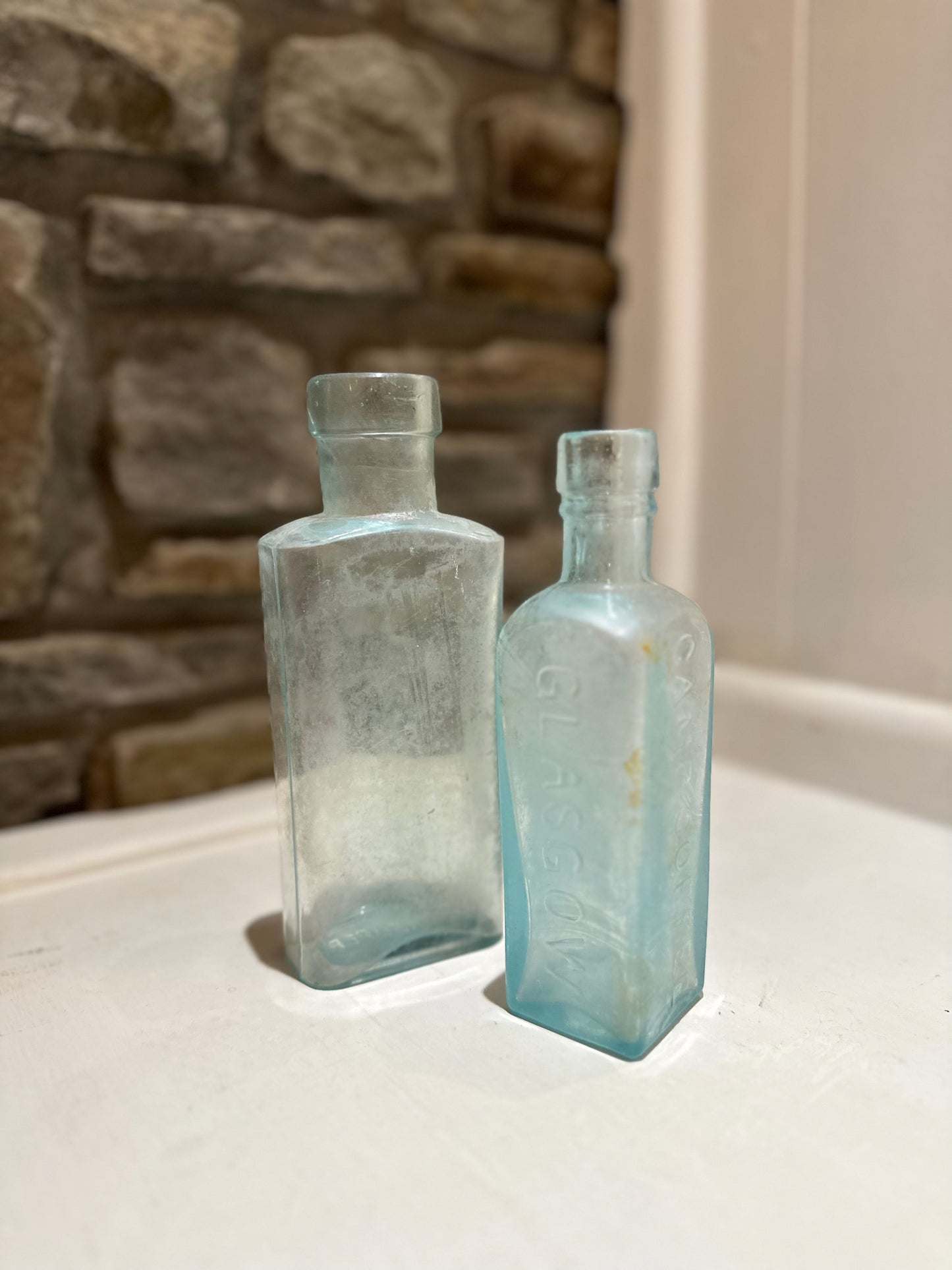 Square Hazy Blue Vintage Glass Bottles