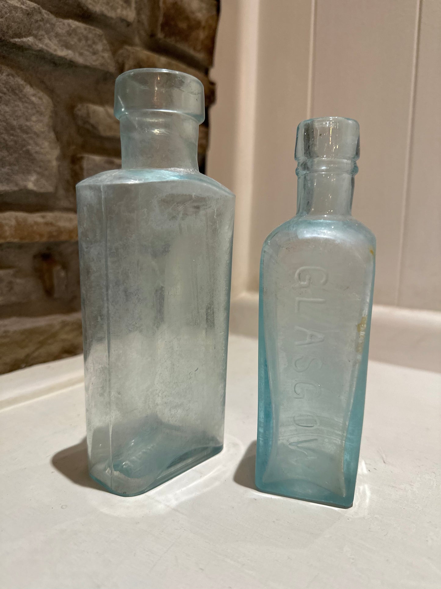 Square Hazy Blue Vintage Glass Bottles